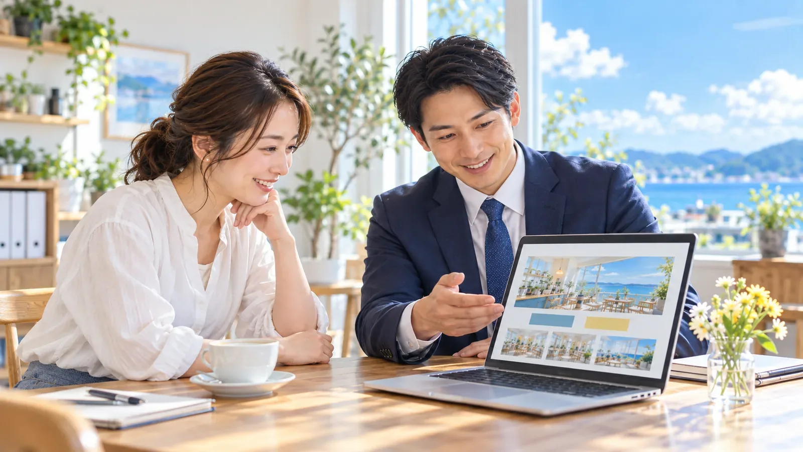 WEB制作の業務委託｜打ち合わせでノートパソコンの画面を見ながら進め方を話している様子